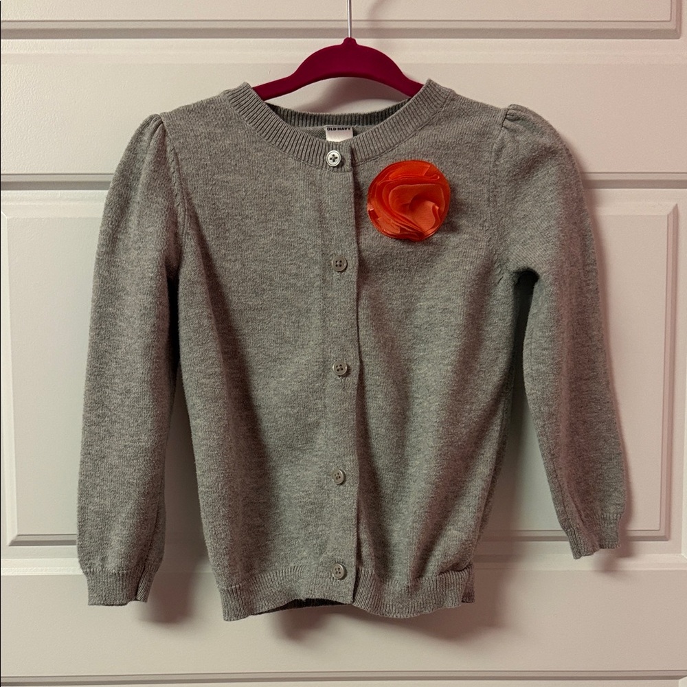 Old Navy Girls' Grey Cardigan with Flower Accent- 3T